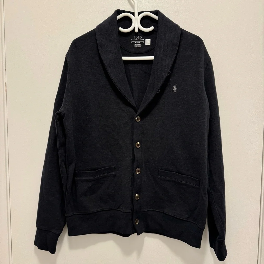 Polo Ralph Lauren Men Black Shawl-collar jersey cardigan - Size Medium - NTW - Picture 2 of 14